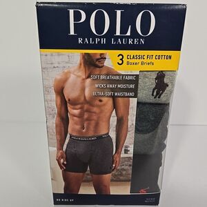 POLO RALPH LAUREN MENS SMALL CLASSIC FIT COTTON BOXER BRIEFS 3 PACK UNDERWEAR S